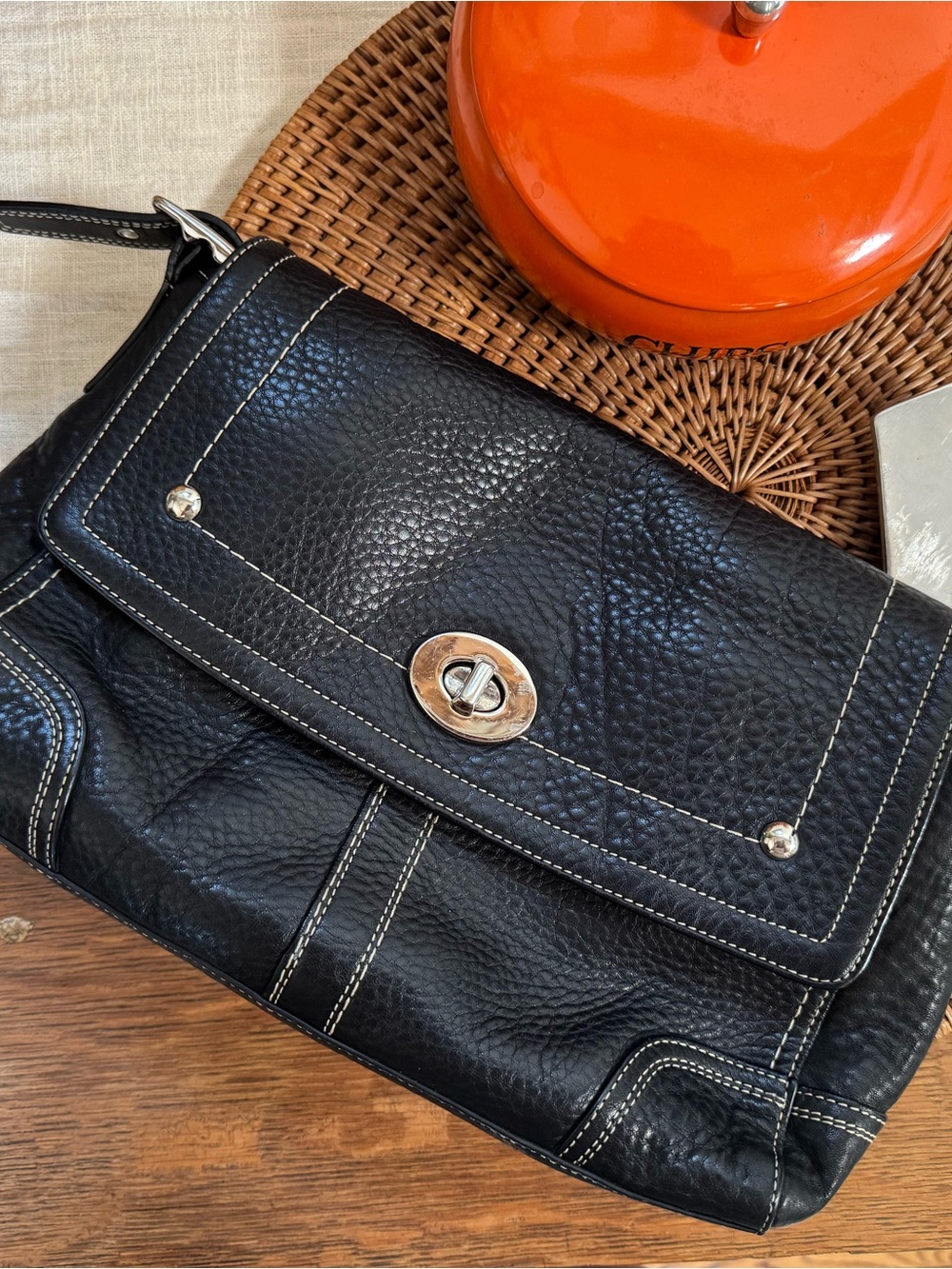 Coach Black Pebbled Leather Turn-Lock Crossbody Bag